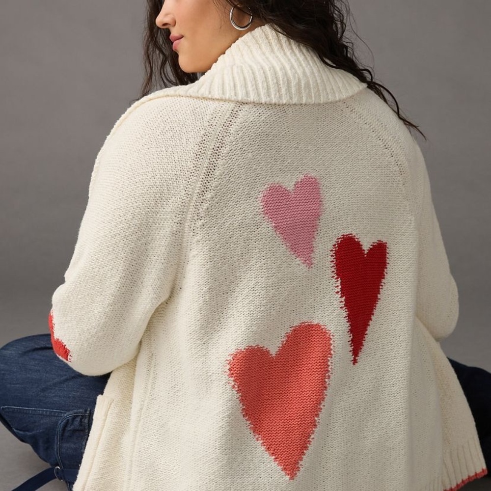 MAEVE for Anthropologie Cozy Heart Patterned Sweater - Cream and Red